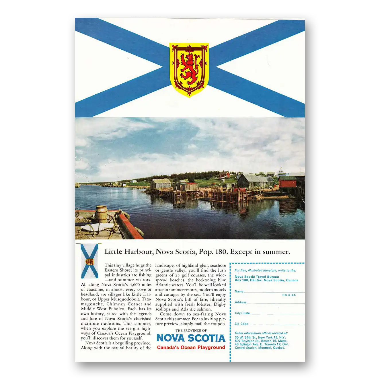 1965 Nova Scotia Canada Little Harbour Vintage Magazine Print Ad