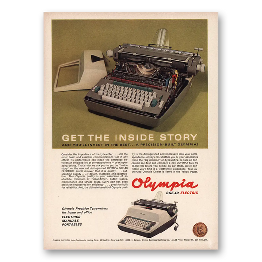 1965 Olympia Typewriter Get the Inside Story Vintage Magazine Print Ad