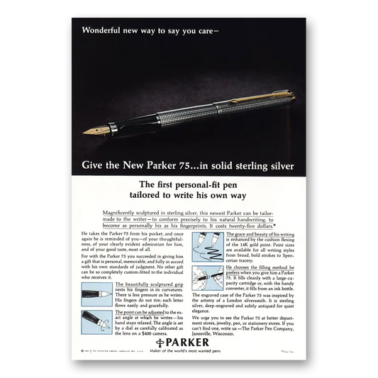 1965 Parker 75 Pen Wonderful New Way to Say You Care Vintage Magazine Print Ad