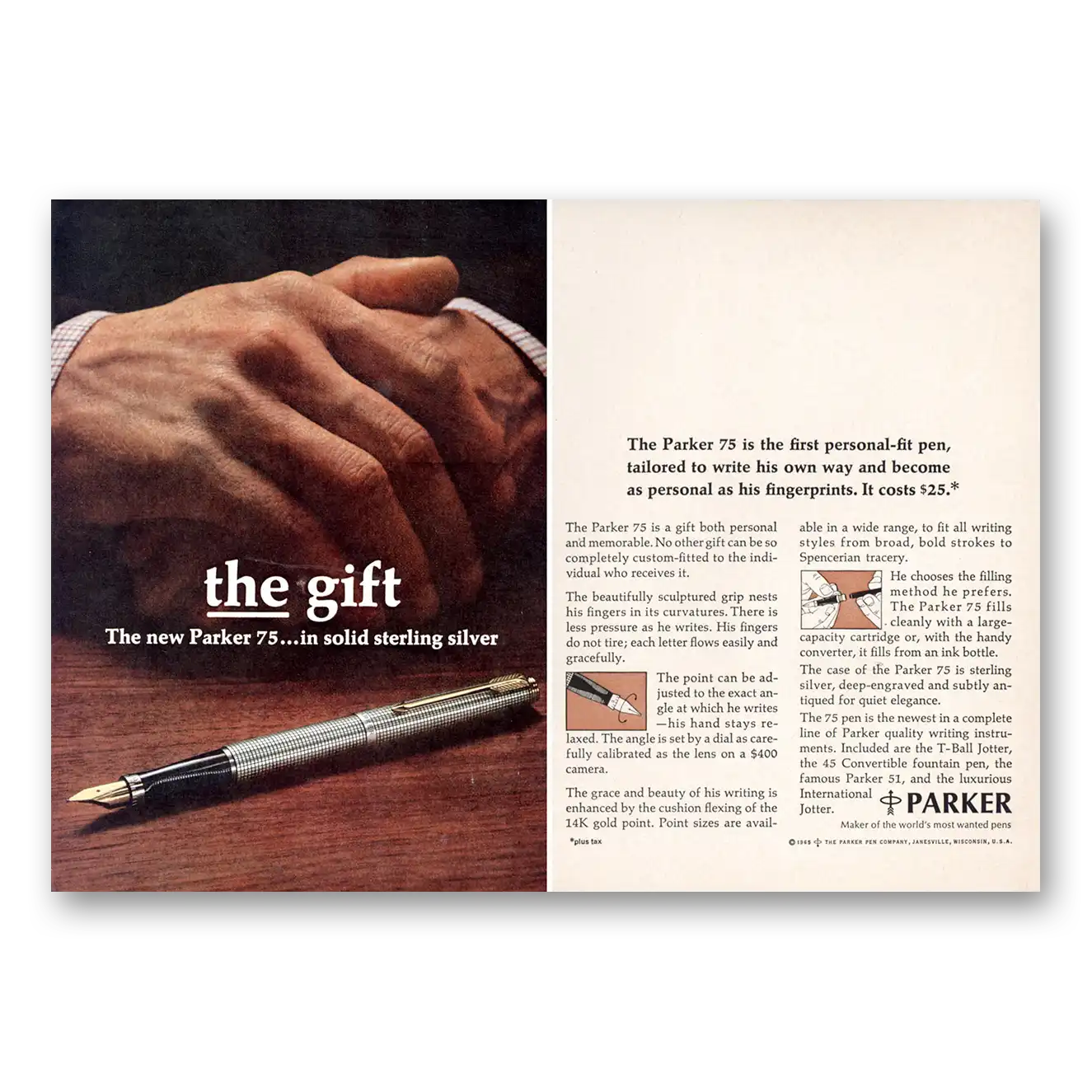 1965 Parker 75 Pen Gift In Solid Sterling Silver Vintage Magazine Print Ad