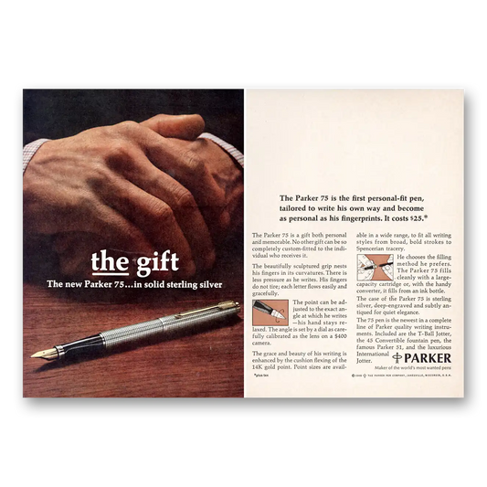 1965 Parker 75 Pen Gift In Solid Sterling Silver Vintage Magazine Print Ad