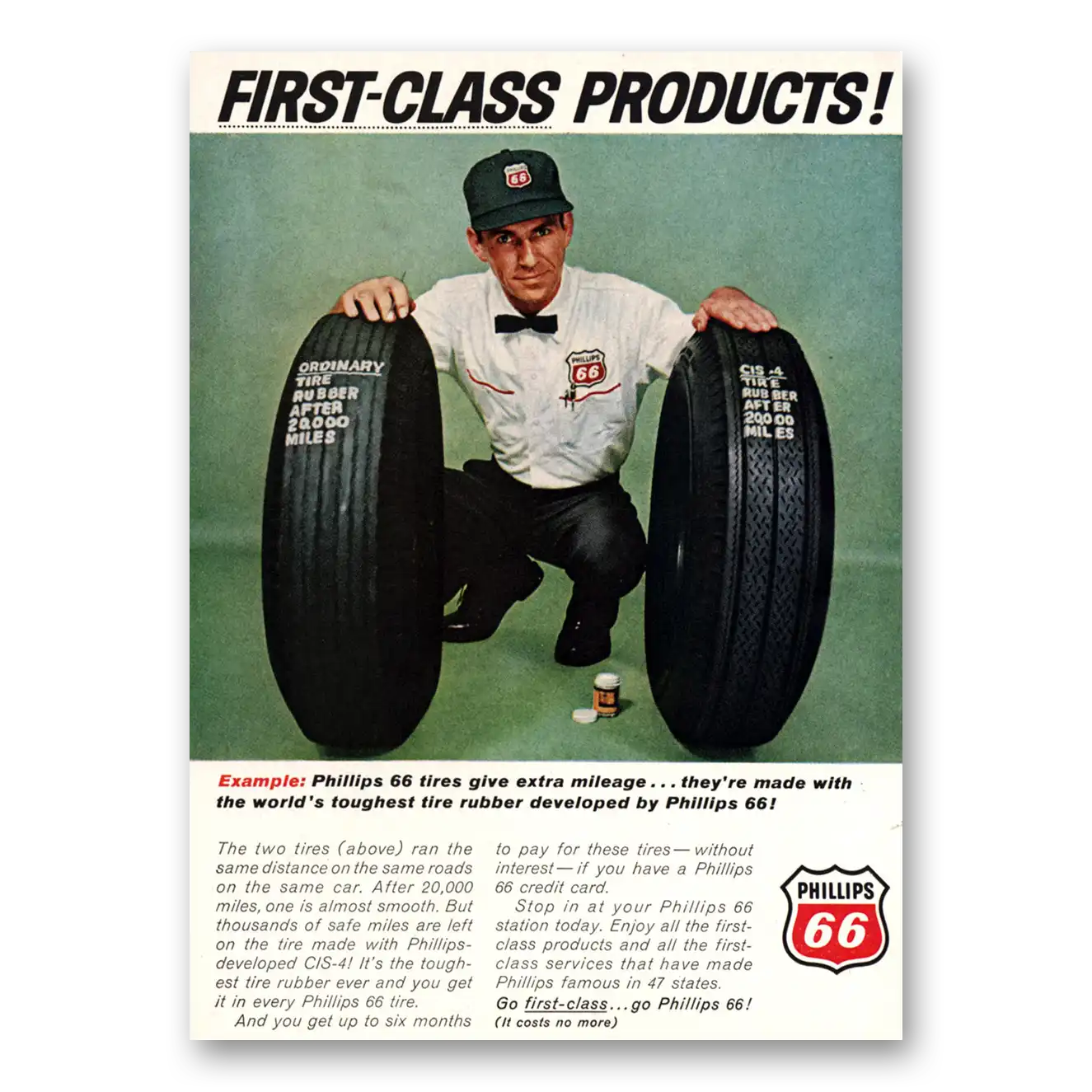 1965 Phillips 66 First Class Products Tires Vintage Magazine Print Ad