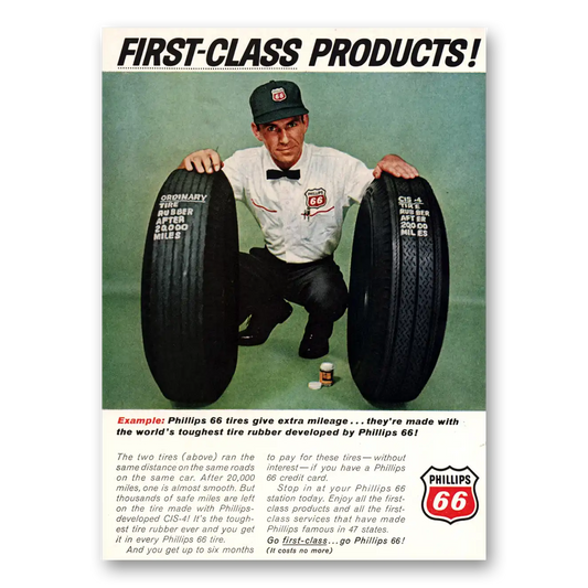 1965 Phillips 66 First Class Products Tires Vintage Magazine Print Ad