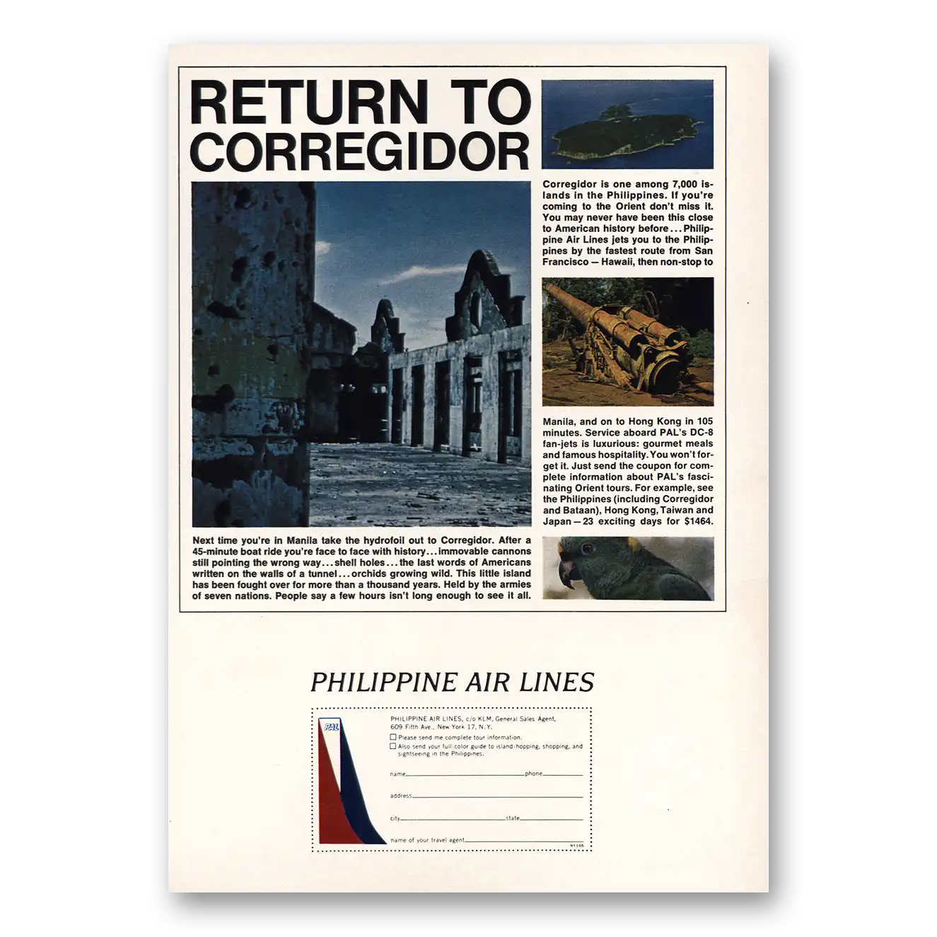 1965 Philippine Airlines Return to Corregidor Vintage Magazine Print Ad