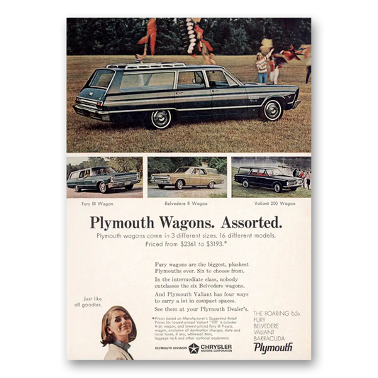 1965 Plymouth Station Wagon Fury Belvedere Valiant Assorted Vintage Magazine Print Ad