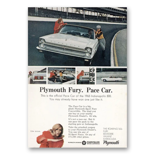 1965 Plymouth Fury Pace Car Vintage Magazine Print Ad