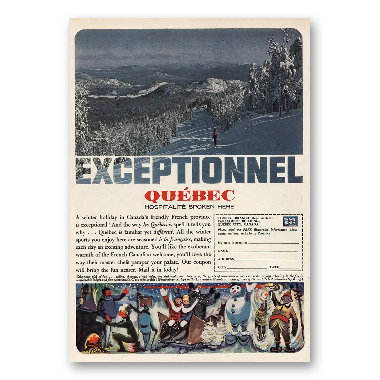 1965 Quebec Canada Exceptionnel Vintage Magazine Print Ad