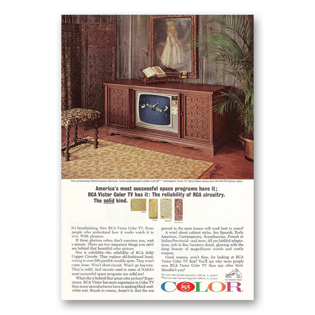 1965 RCA Television Sanlucar Rectangular Color TV Vintage Magazine Print Ad