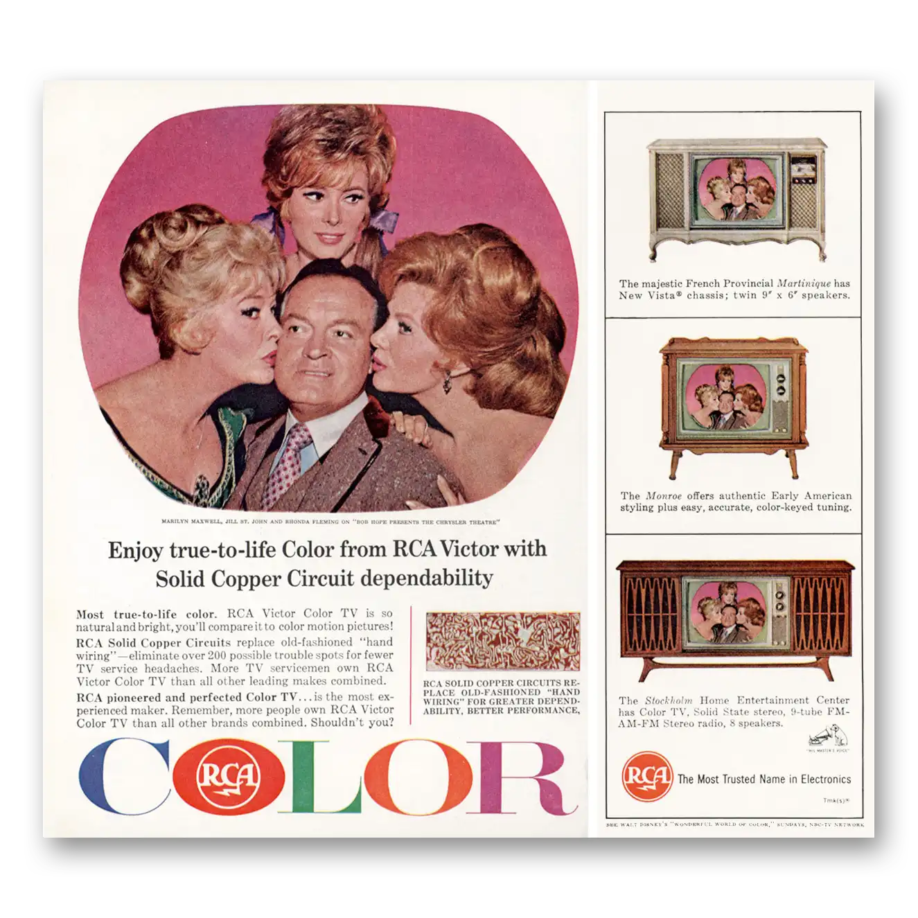 1965 RCA Television True to Life Color Bob Hope Vintage Magazine Print Ad