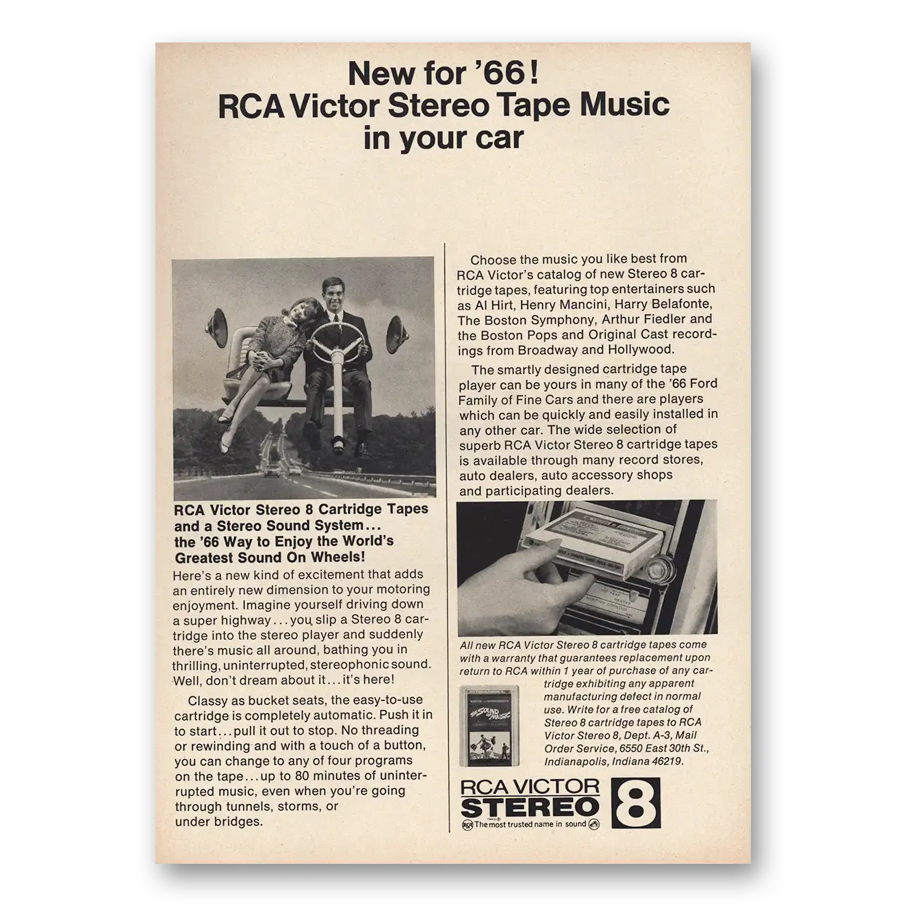 1965 RCA Victor Stereo 8 Sound System Music In Your Car Vintage Magazine Print Ad