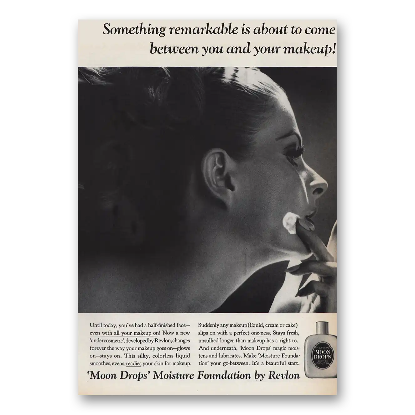 1965 Revlon Moon Drops Between You and Your Makeup Vintage Magazine Print Ad