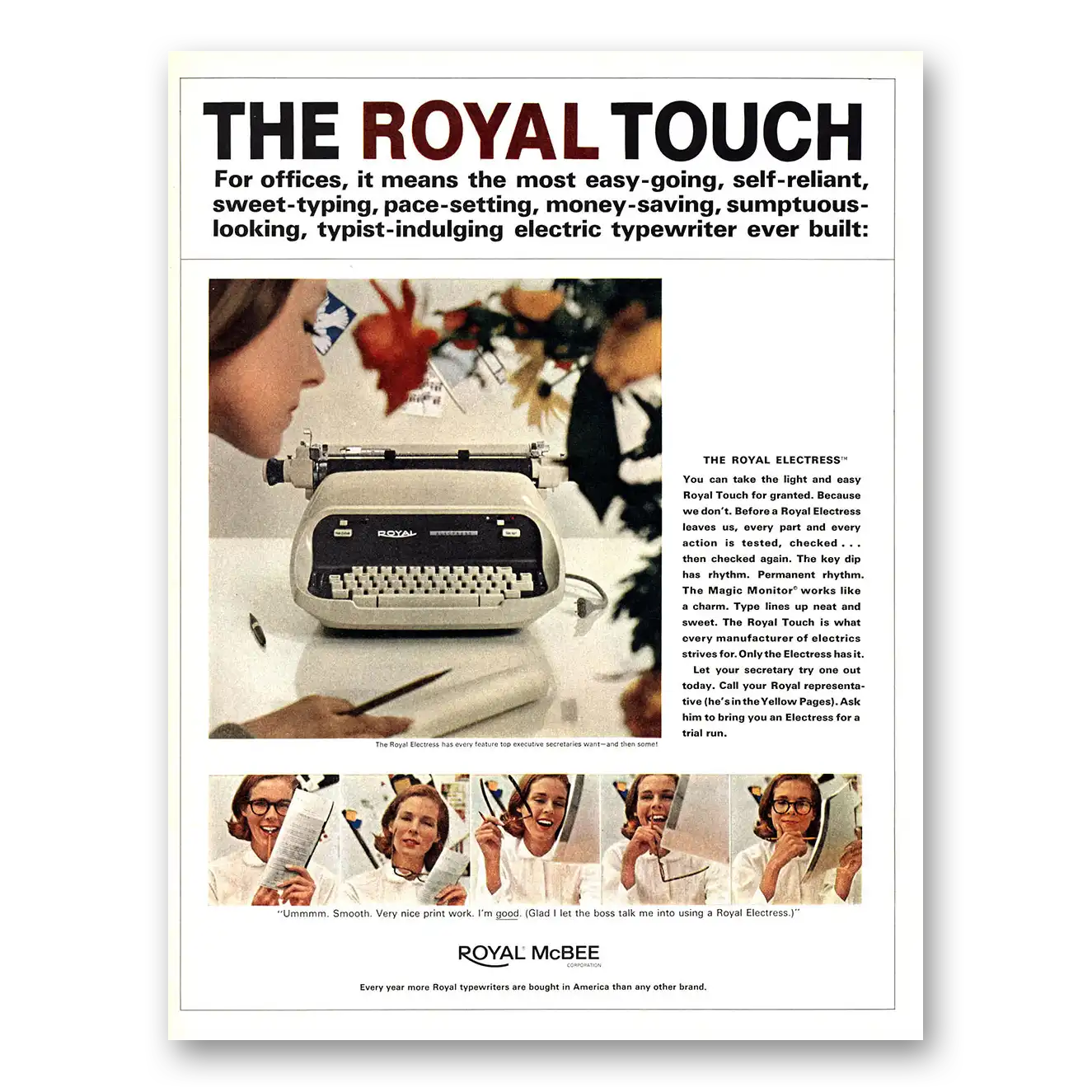 1965 Royal Typewriter Touch Typewriter Easy Going Self Reliant Vintage Magazine Print Ad