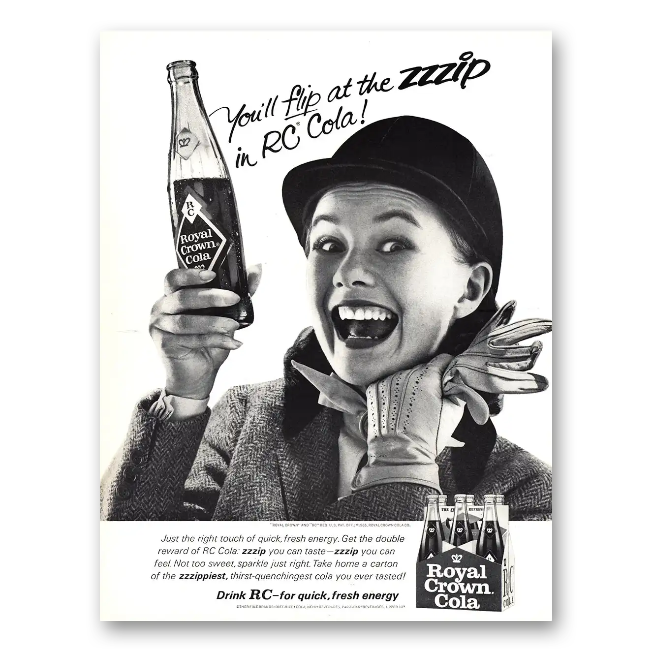 1965 Royal Crown Cola Flip At the Zzzip Vintage Magazine Print Ad