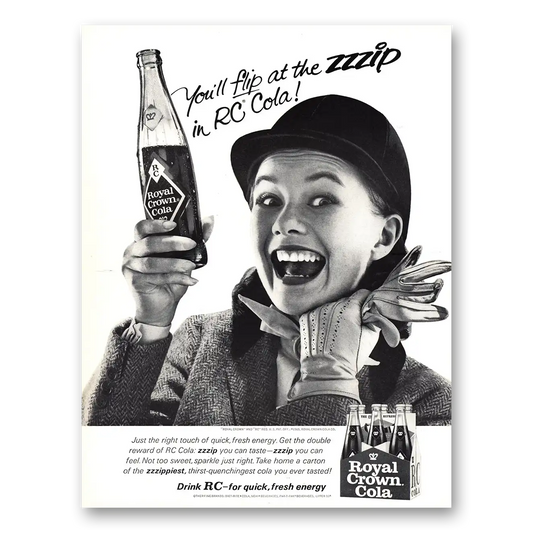 1965 Royal Crown Cola Flip At the Zzzip Vintage Magazine Print Ad