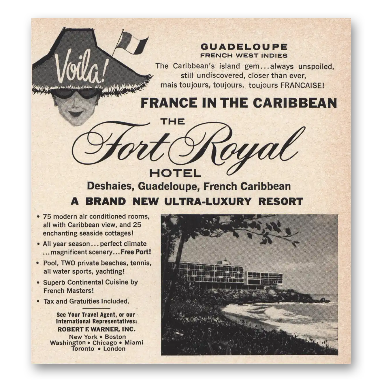 1965 Fort Royal Hotel France In the Caribbean Guadeloupe Vintage Magazine Print Ad