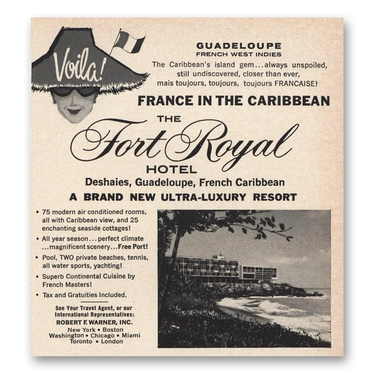 1965 Fort Royal Hotel France In the Caribbean Guadeloupe Vintage Magazine Print Ad