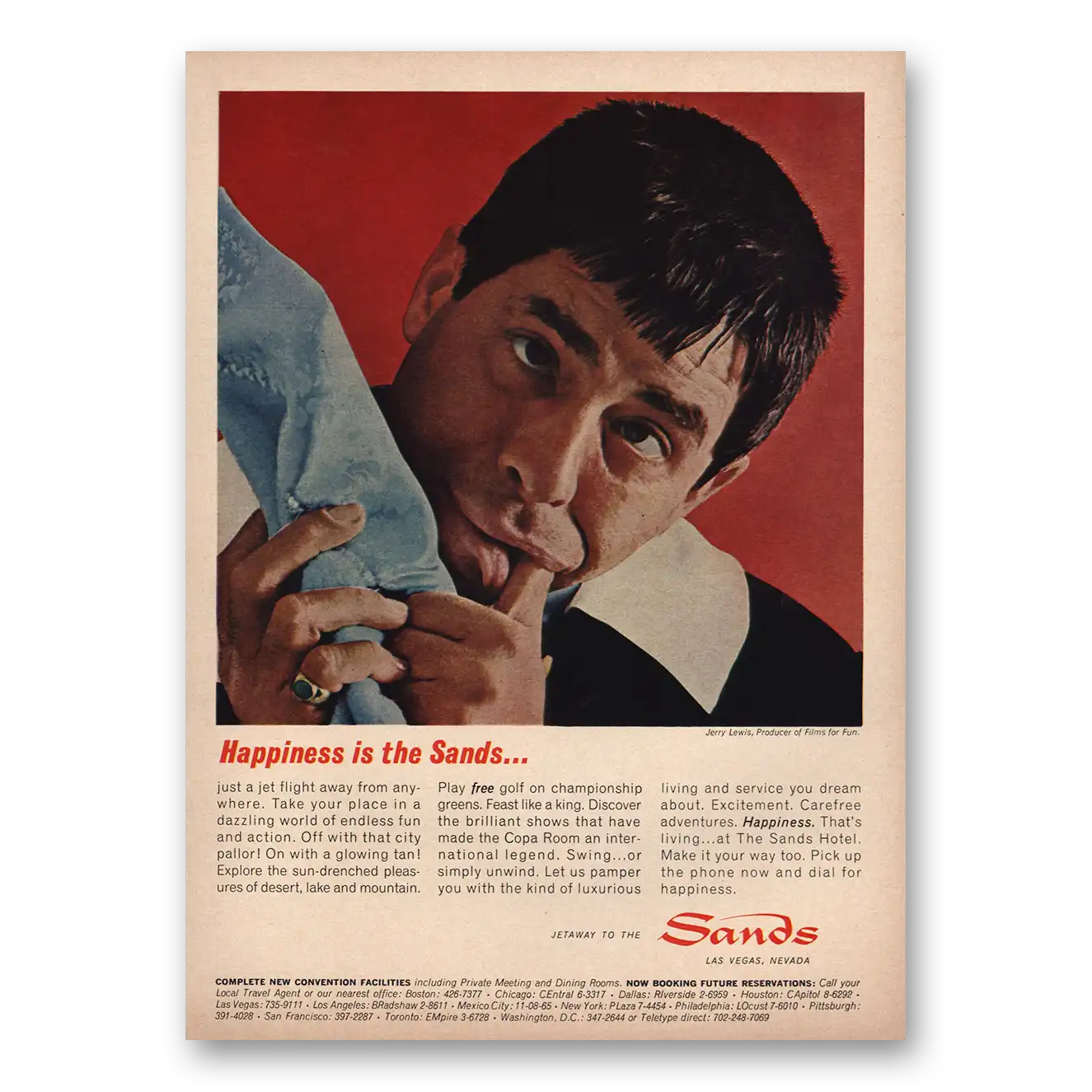 1965 Sands Hotel Jerry Lewis Happiness Is the Sands Vintage Magazine Print Ad