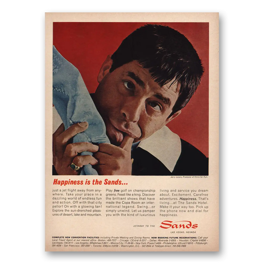 1965 Sands Hotel Jerry Lewis Happiness Is the Sands Vintage Magazine Print Ad