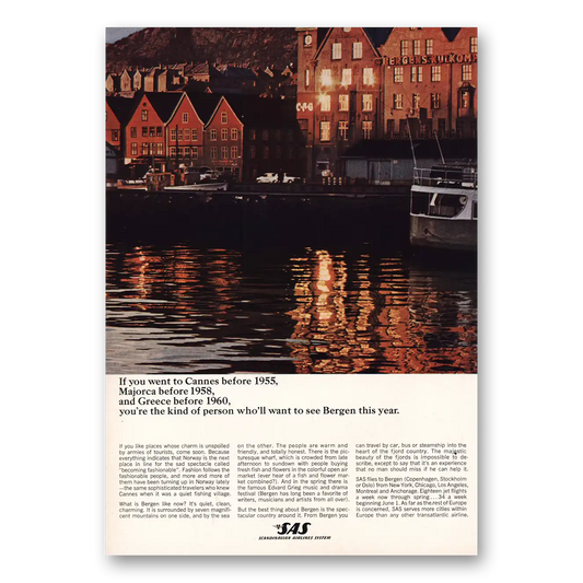 1965 SAS Scandinavian Airlines Cannes Before 1955 Vintage Magazine Print Ad