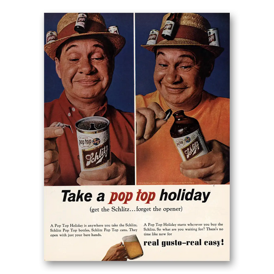 1964 Schlitz Beer Pop Top Holiday Vintage Magazine Print Ad