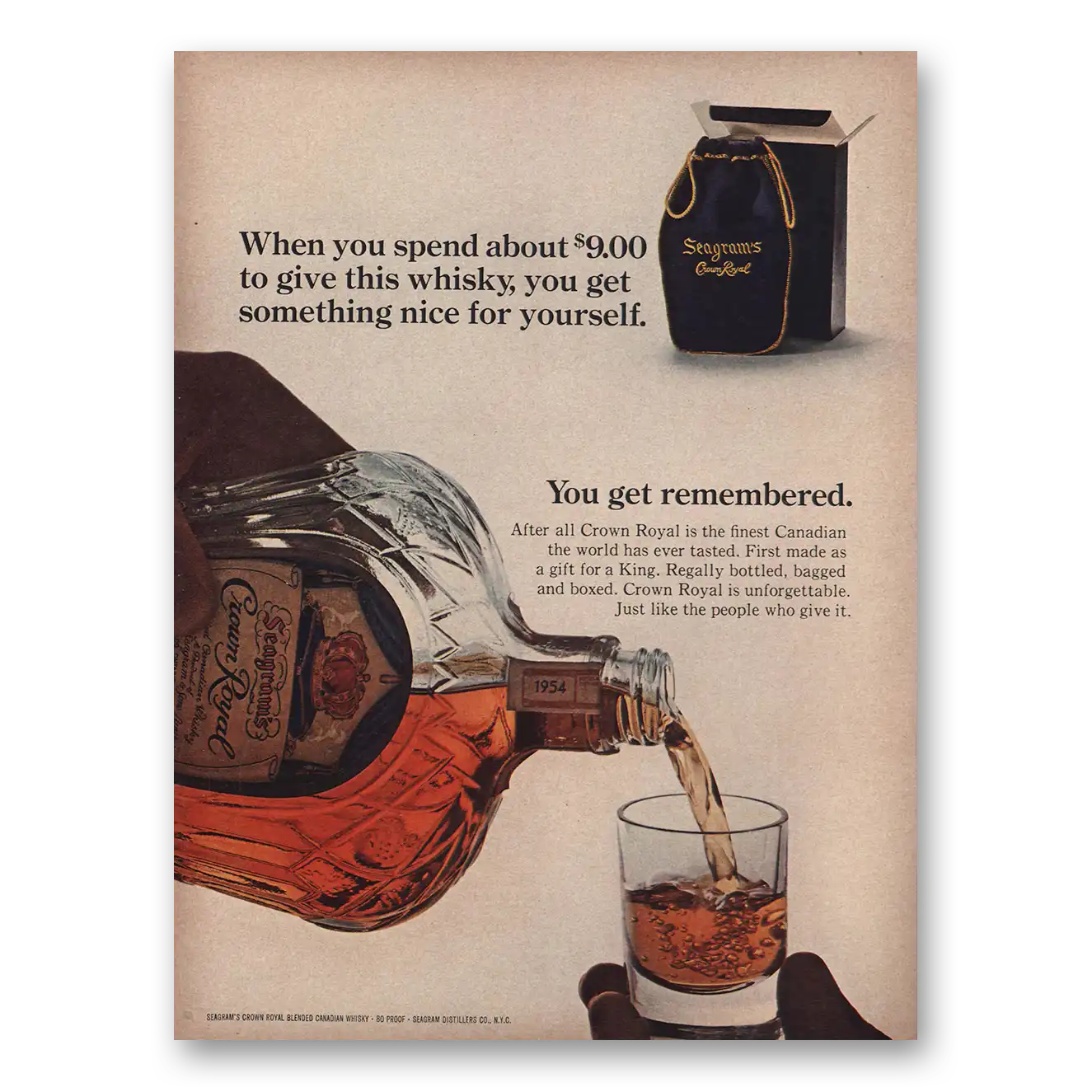 1965 Crown Royal When You Spend About 900 To Give Vintage Magazine Print Ad