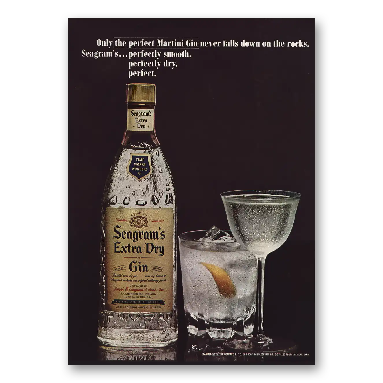 1965 Seagrams Extra Dry Gin Only the Perfect Martini Gin Never Falls Down Vintage Magazine Print Ad