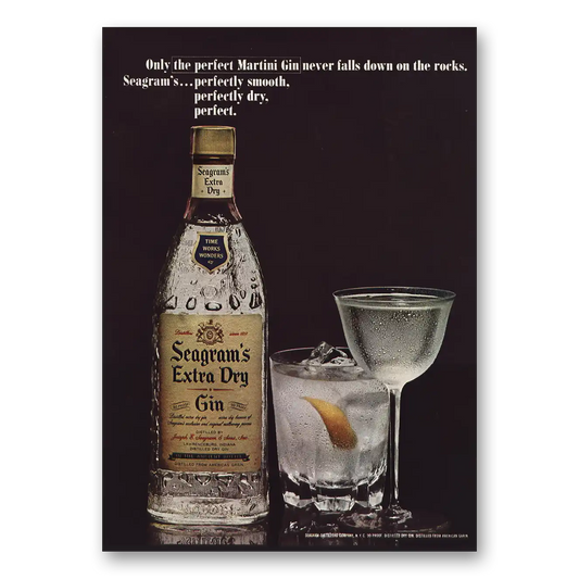 1965 Seagrams Extra Dry Gin Only the Perfect Martini Gin Never Falls Down Vintage Magazine Print Ad