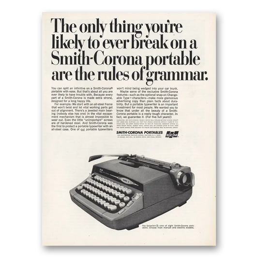 1965 Smith Corona Typewriters Portable Rules of Grammar Vintage Magazine Print Ad