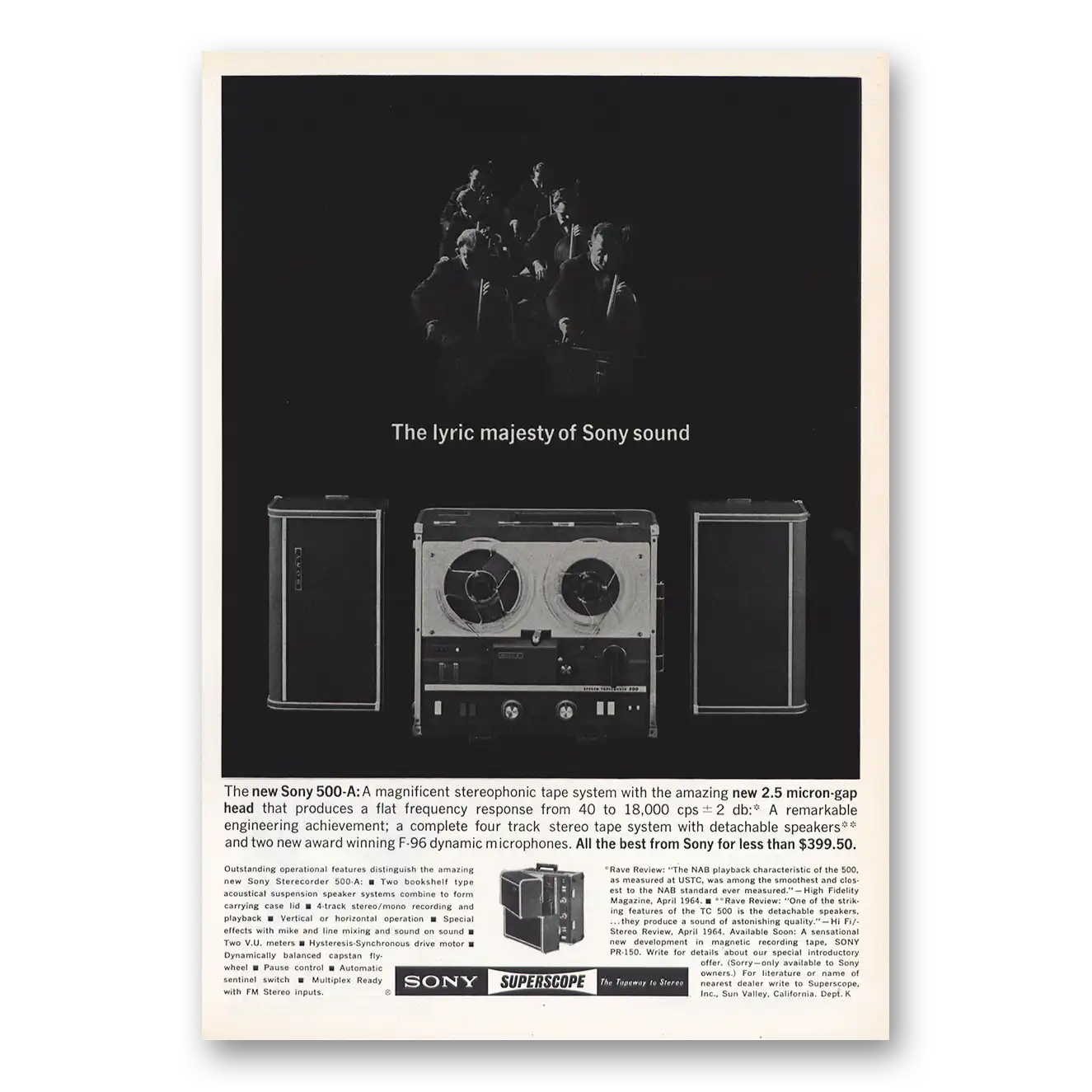 1965 Sony Superscope Lyric Majesty of Sony Sound Vintage Magazine Print Ad