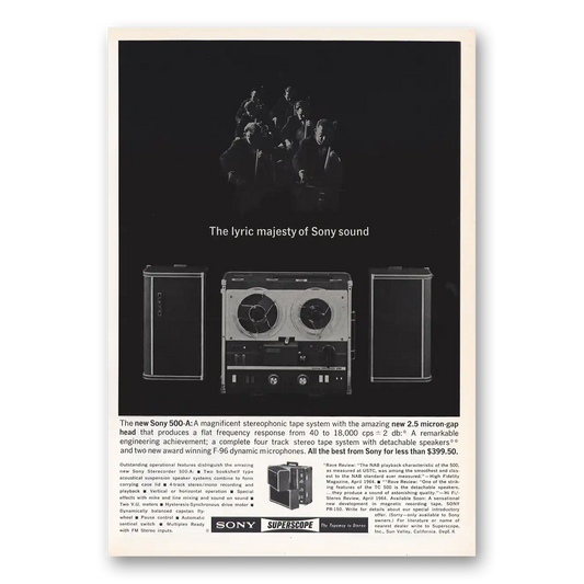 1965 Sony Superscope Lyric Majesty of Sony Sound Vintage Magazine Print Ad