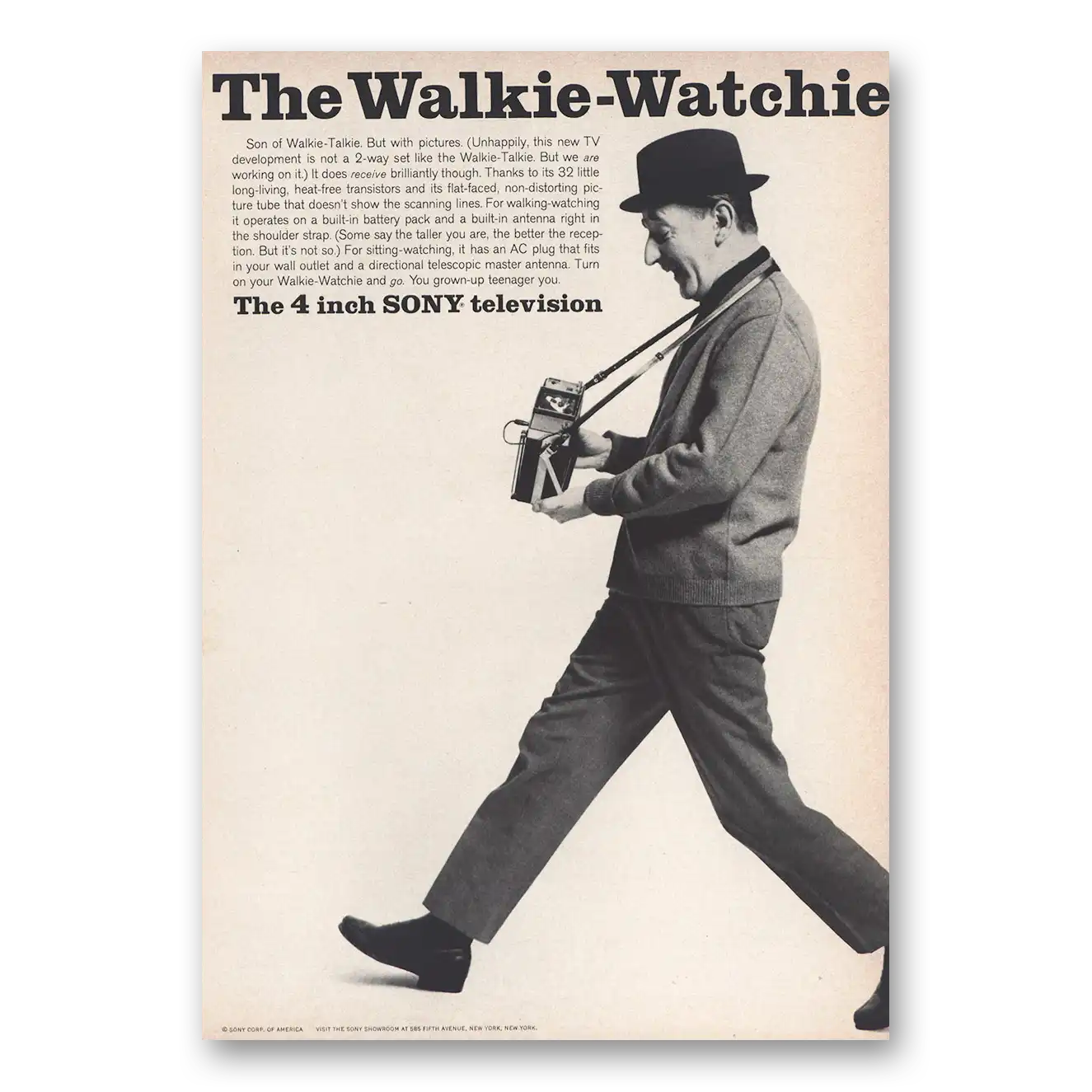 1965 Sony Portable TV Walkie Watchie Vintage Magazine Print Ad