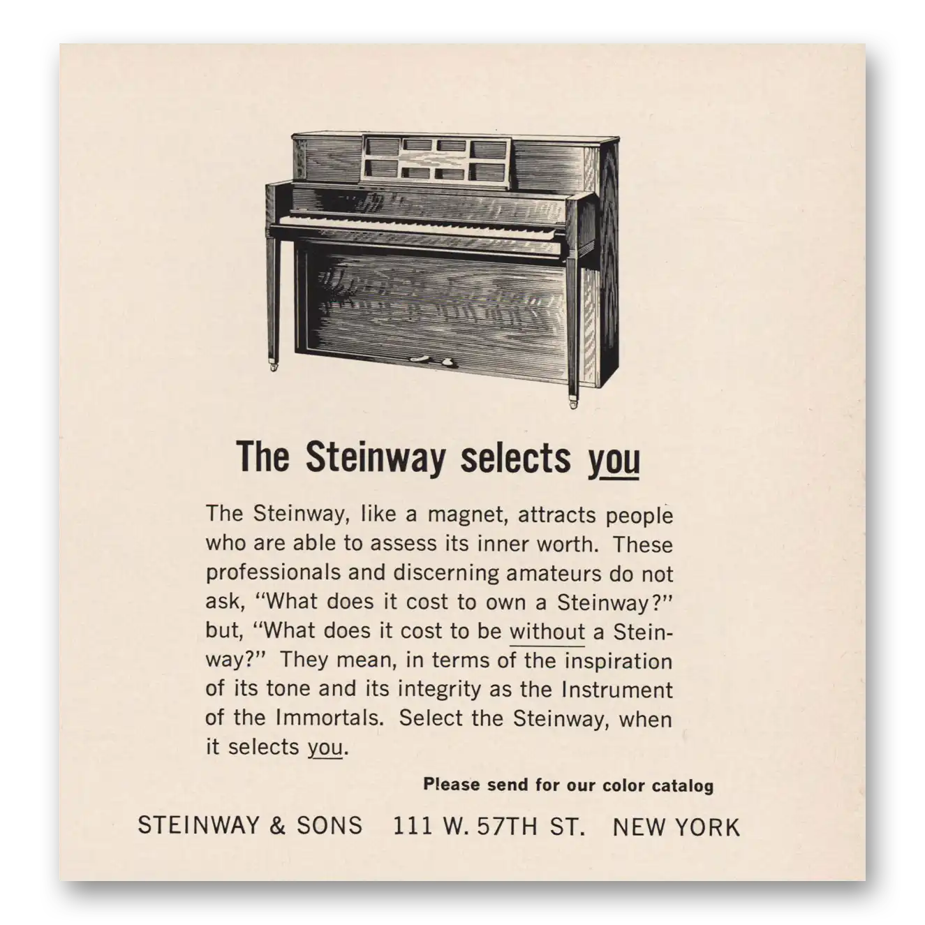 1965 Steinway Piano The Steinway Selects You Vintage Magazine Print Ad