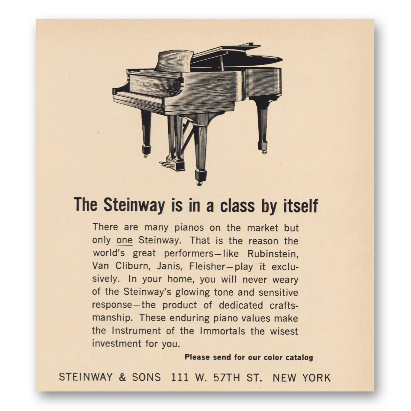 1965 Steinway Piano In Class By Itself Vintage Magazine Print Ad