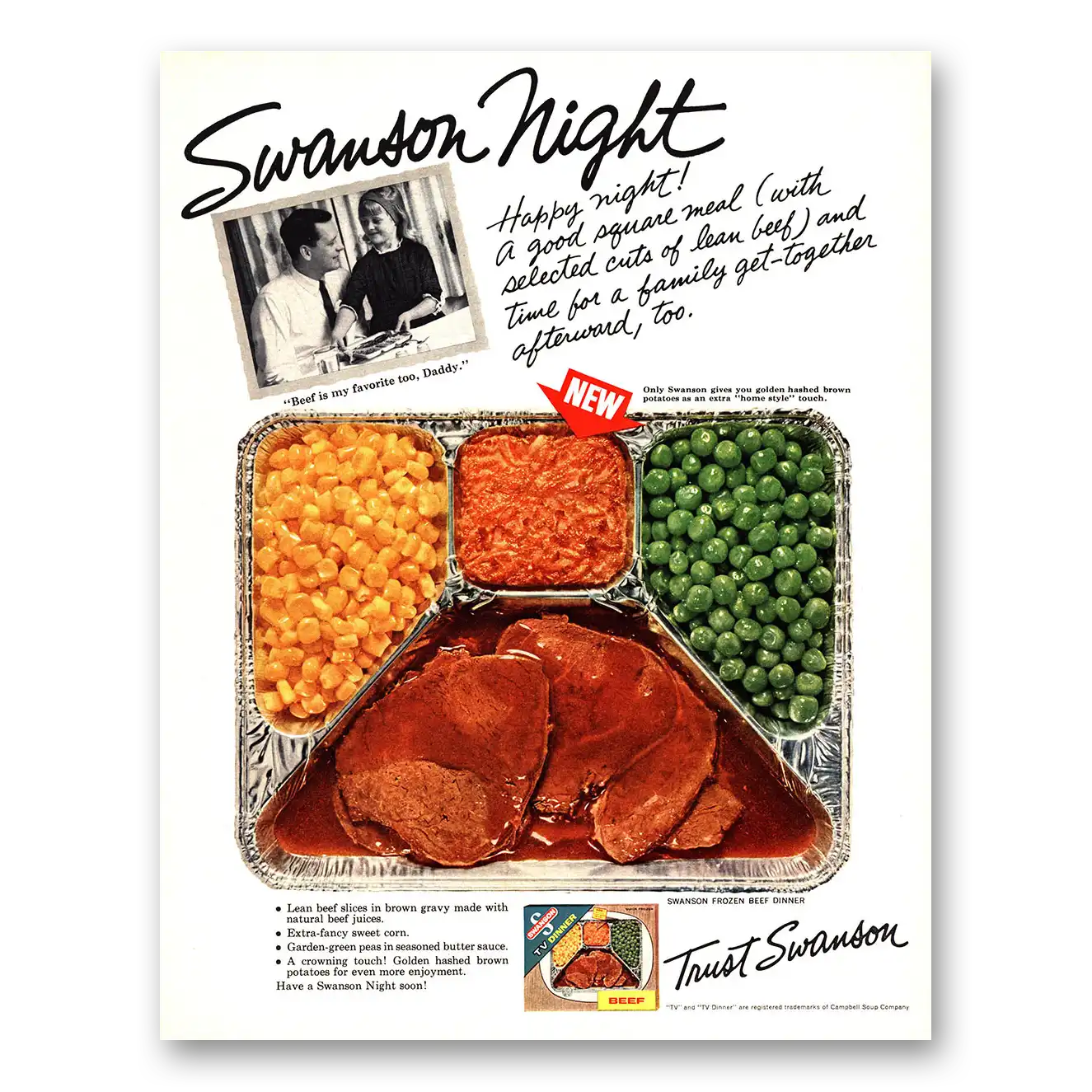 1965 Swanson TV Dinner Happy Night Vintage Magazine Print Ad