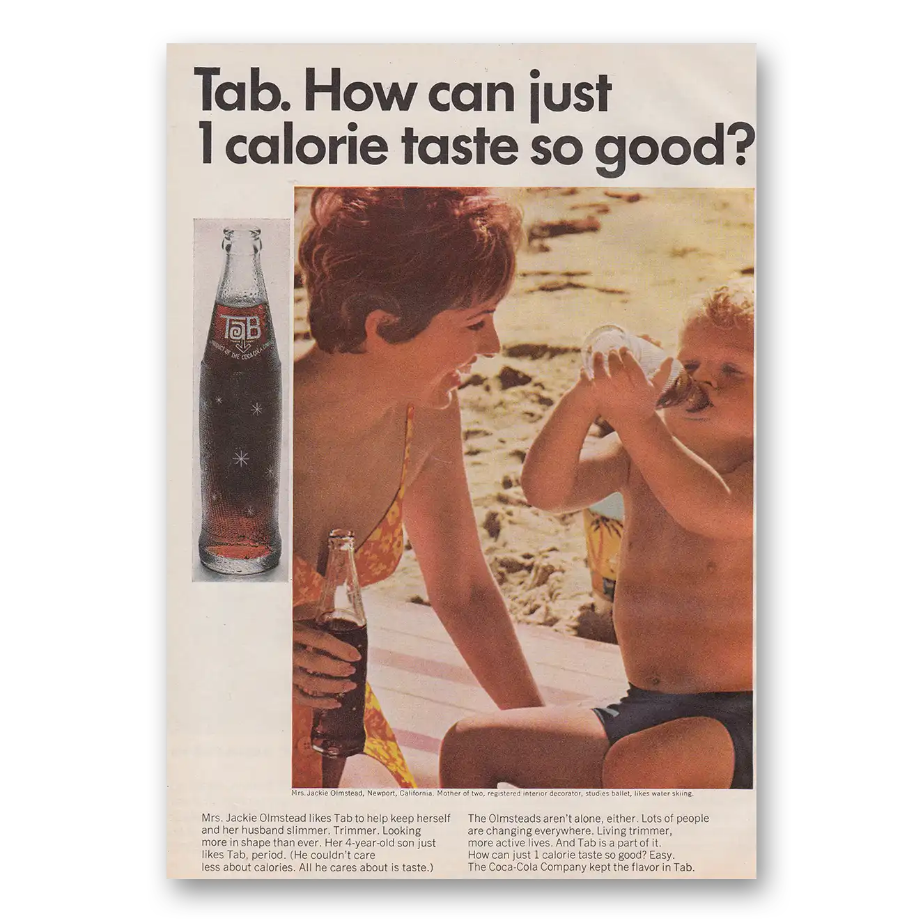 1965 Tab How Can Just 1 Calorie Taste So Good Olmstead Vintage Magazine Print Ad