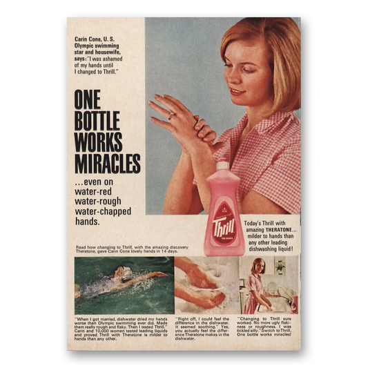 1965 Thrill Dishwashing Liquid One Bottle Works Miracles Vintage Magazine Print Ad