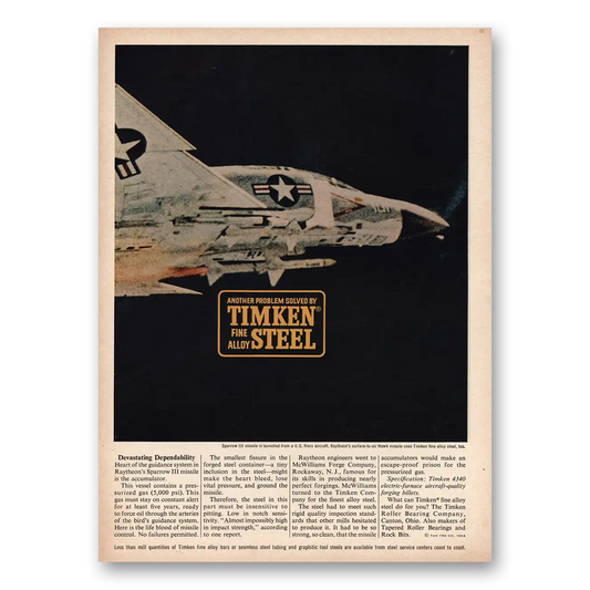 1965 Timken Roller Bearings Steel Sparrow III Missile Vintage Magazine Print Ad