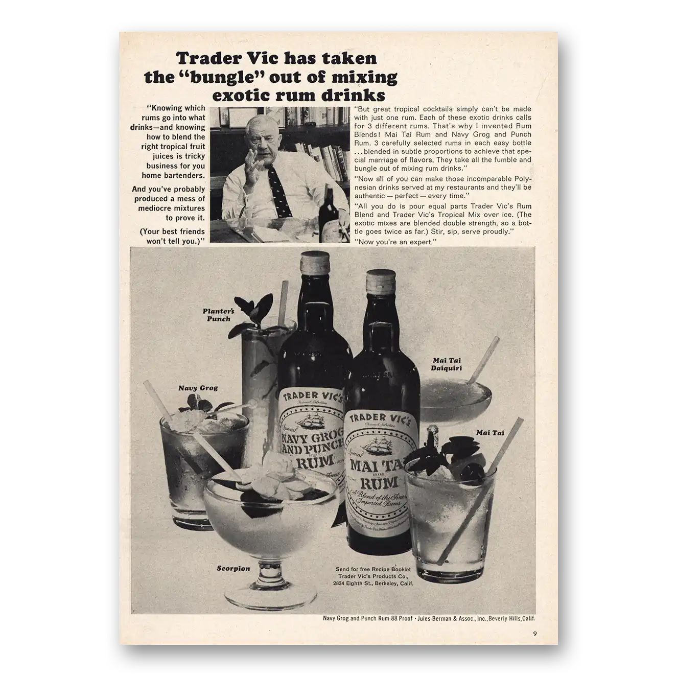 1965 Trader Vics Taken the Bungle Out of Mixing Exotic Rum Drinks Vintage Magazine Print Ad