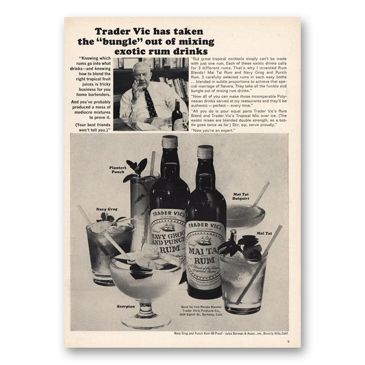 1965 Trader Vics Taken the Bungle Out of Mixing Exotic Rum Drinks Vintage Magazine Print Ad