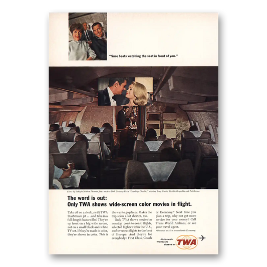 1965 TWA Wide Screen Color Movies In Flight Vintage Magazine Print Ad