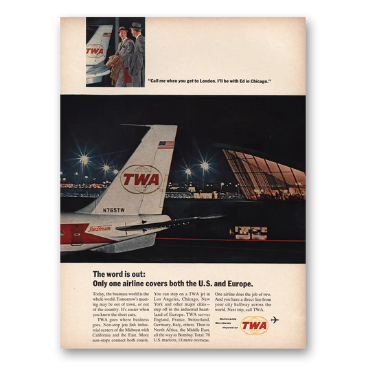 1965 TWA Airlines Call Me When You Get to London Vintage Magazine Print Ad