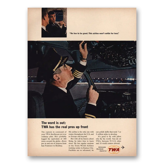 1965 TWA Airlines He Has to Be Good Airline Wont Settle for Less Vintage Magazine Print Ad