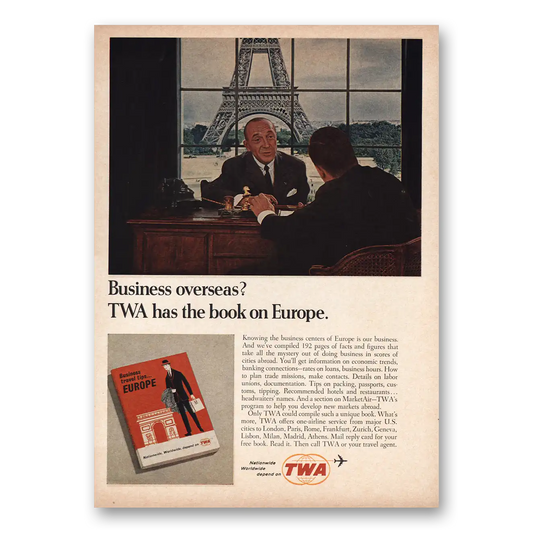 1965 TWA Airlines Business Overseas TWA Has Book Europe Vintage Magazine Print Ad