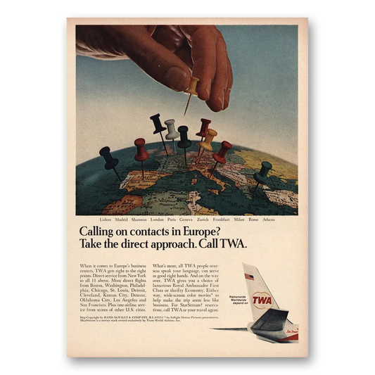 1965 TWA Airlines Calling On Contacts In Europe Vintage Magazine Print Ad