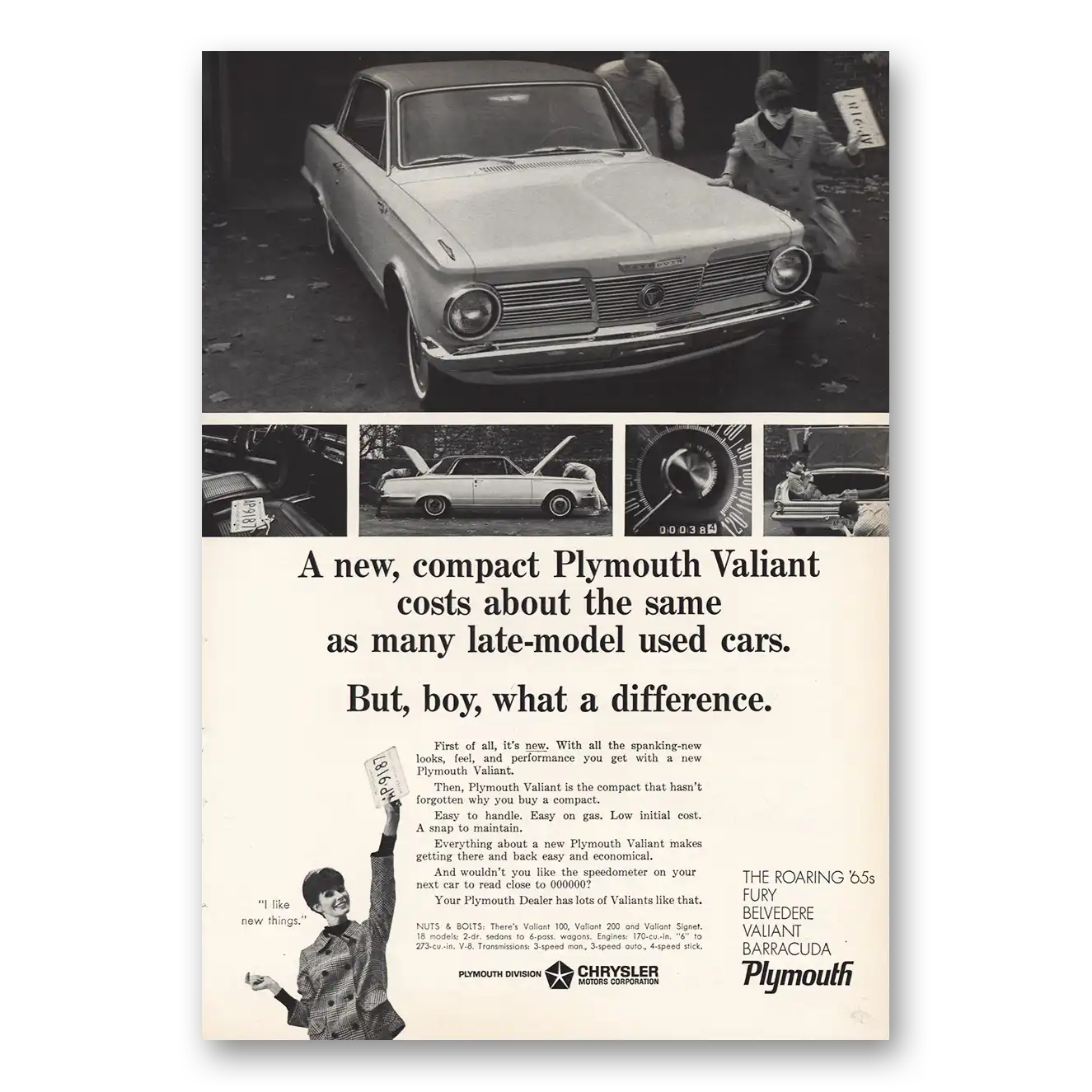 1965 Plymouth Valiant Boy What Difference Vintage Magazine Print Ad