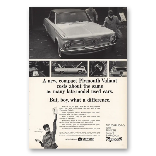 1965 Plymouth Valiant Boy What Difference Vintage Magazine Print Ad