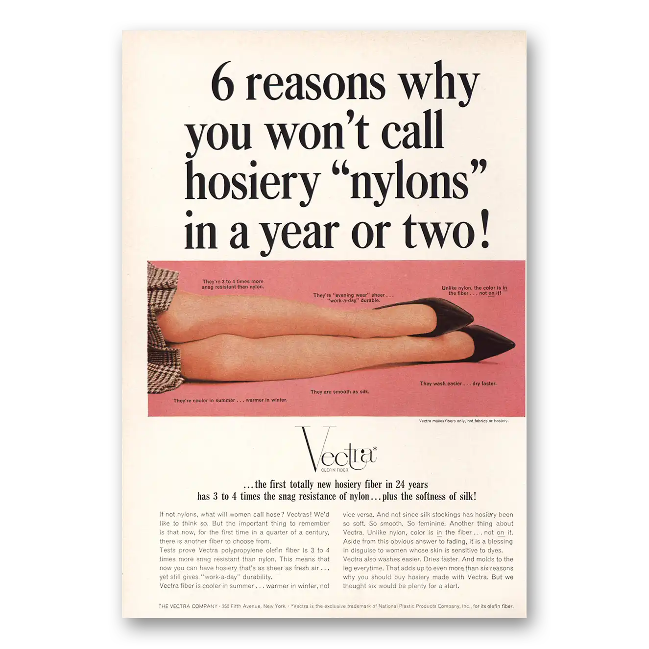 1965 Vectra Company Wont Call Hosiery Nylons Vintage Magazine Print Ad