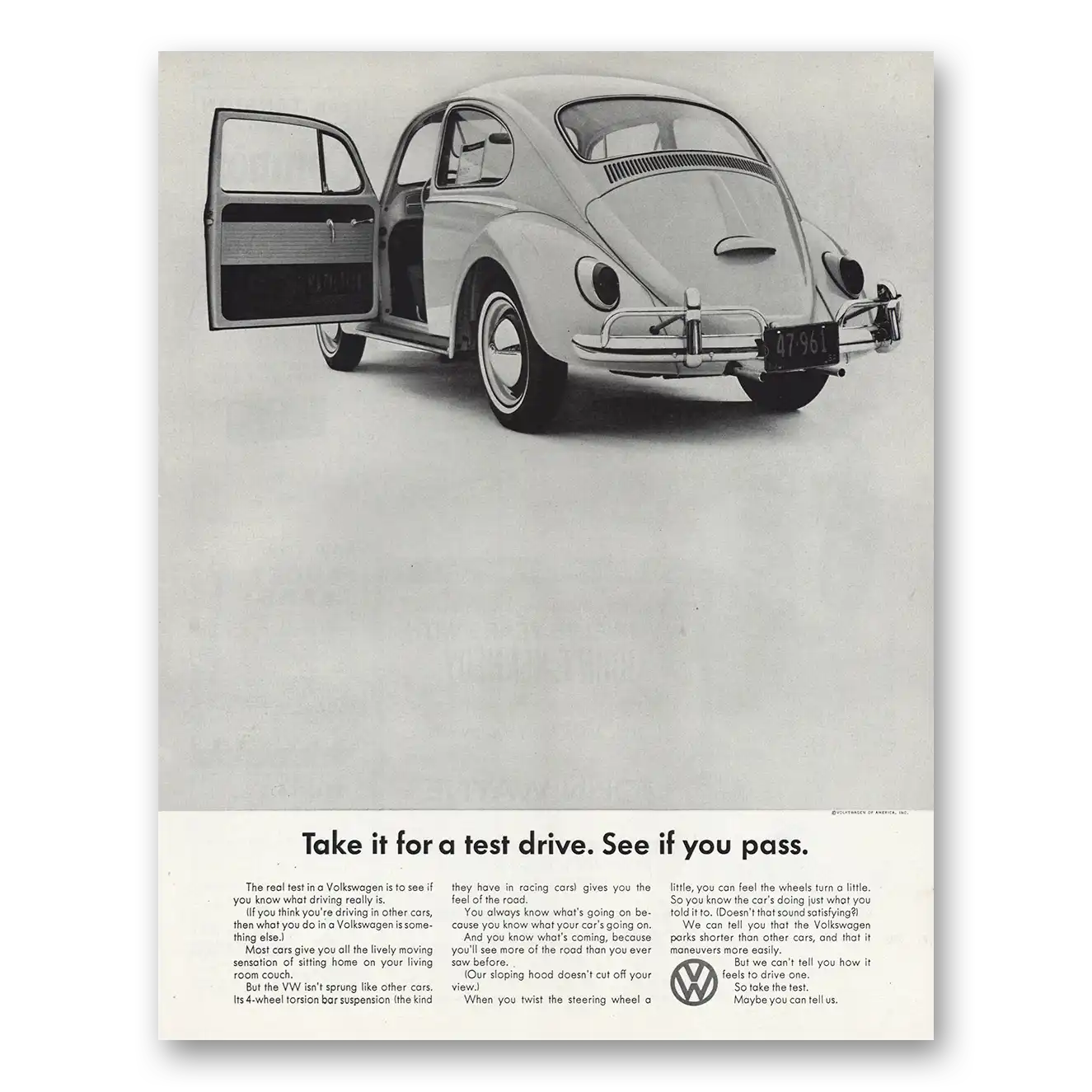 1965 Volkswagen Beetle Take It for a Test Drive See If You Pass Vintage Magazine Print Ad