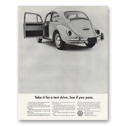 1965 Volkswagen Beetle Take It for a Test Drive See If You Pass Vintage Magazine Print Ad