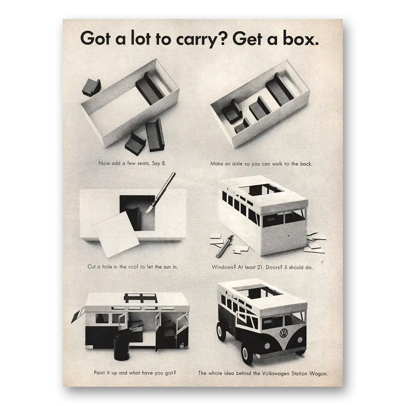 1964 Volkswagen Station Wagon Got a Lot to Carry Get a Box Vintage Magazine Print Ad